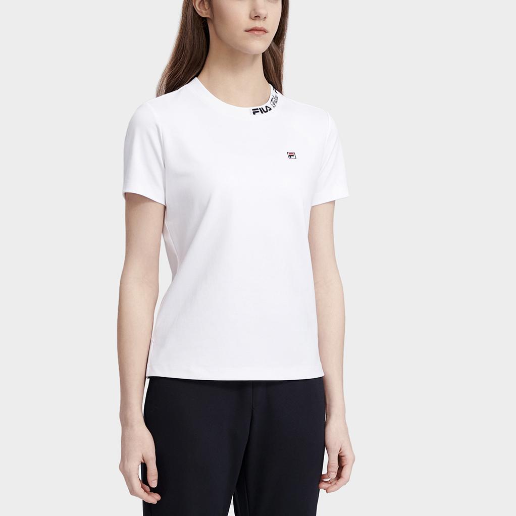 Fila Classic Business Knitted Double-Sided Jacquard Short Sleeve T-Shirt Women Tops White F11W321103FWT