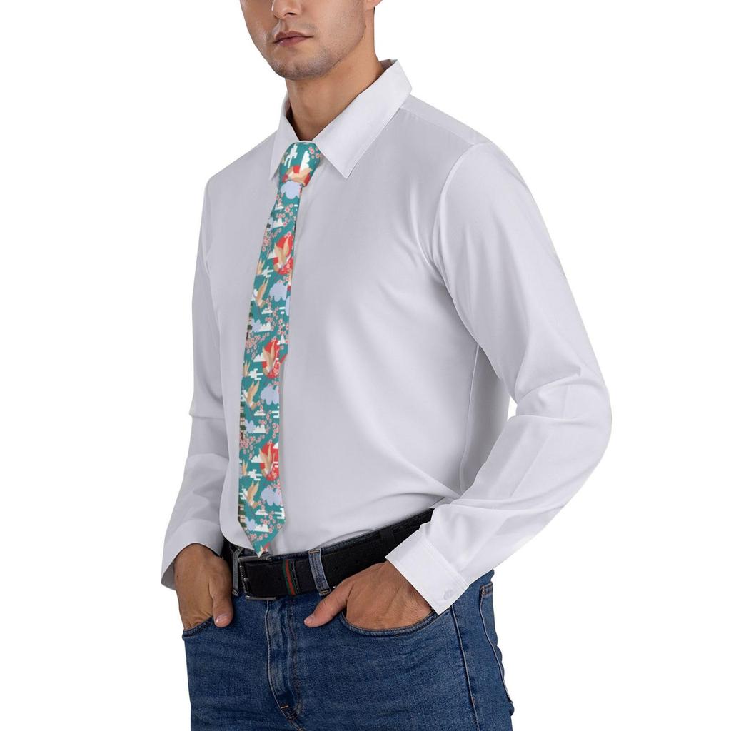 [Chioee] Business Necktie, Japanese Style, Crane and Cherry Blossom Pattern, Cute, Stylish, Popular, Easy To Tie, Washable, Cool Biz Style,
