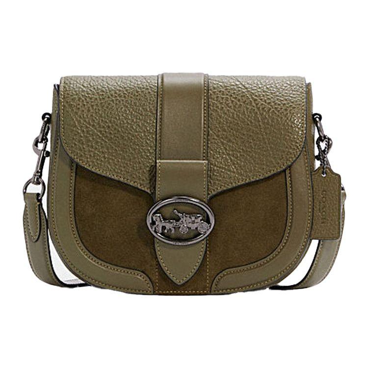 

Coach Georgie Saddle Bag Mixed Leather Suede Kelp Green Gunmetal Hardware Casual Daily Commute C2805-QBDB7 Basic Set (Bag+Dust Bag)