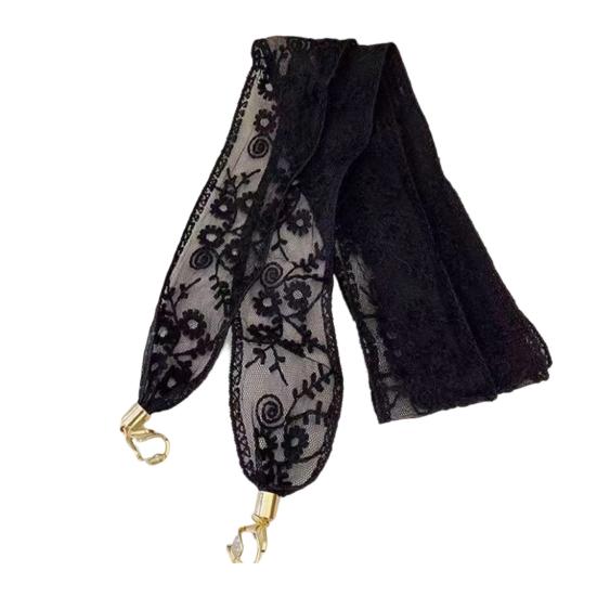 Hair Tie Embroidery Lace Flower Pattern Hollow Hair Band with Beads Pendant Solid Color Design Headband Hair Decoration