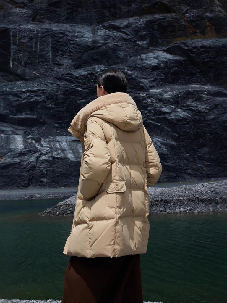 Yaqiu 2025 Damen Winter Kapuzen Patchwork Daunenjacke - Dick & Warm, Mittellang, Lockere Passform