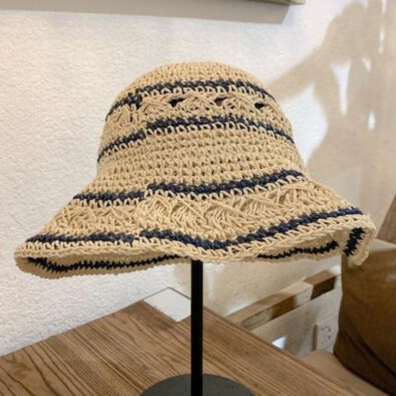 Women's Korean Style Woven Fisherman Hat Small Face Effect Summer Sunshade Crochet Straw Hat Foldable Sun Protection Wide Brim