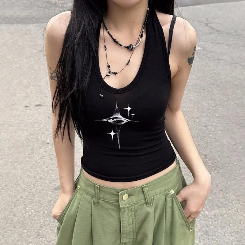 European and American summer U-neck tight street printed vest