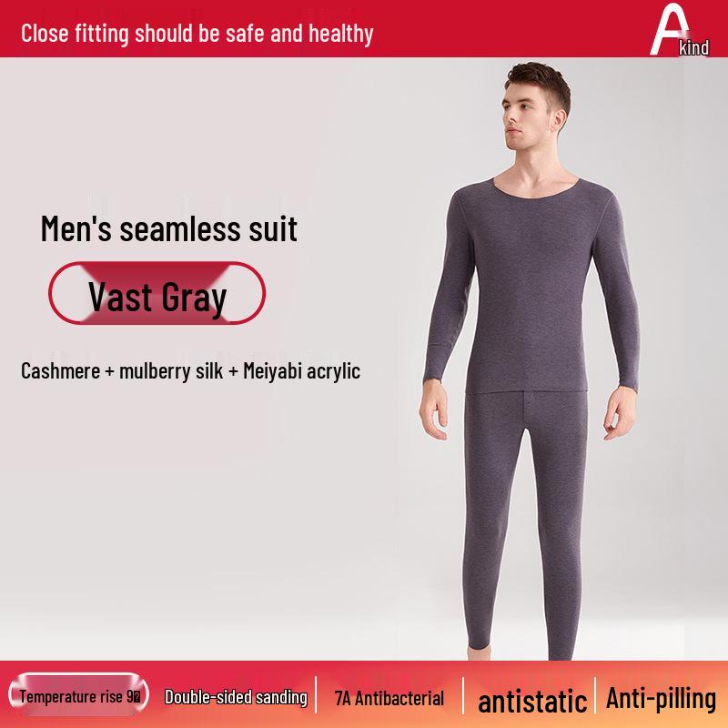 Unisex Silk Cashmere Thermal Underwear Set - Seamless Autumn Attire for Men and Women