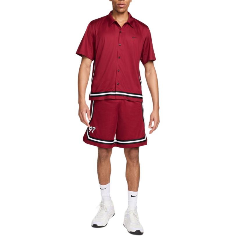 Nike Polo Button Logo Striped Short Sleeve Shirt Men Shirts Red FN2876-677