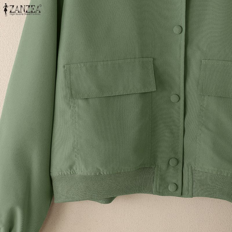 ZANZEA Women Casual Round Neck Solid Color Long Sleeve Blouse