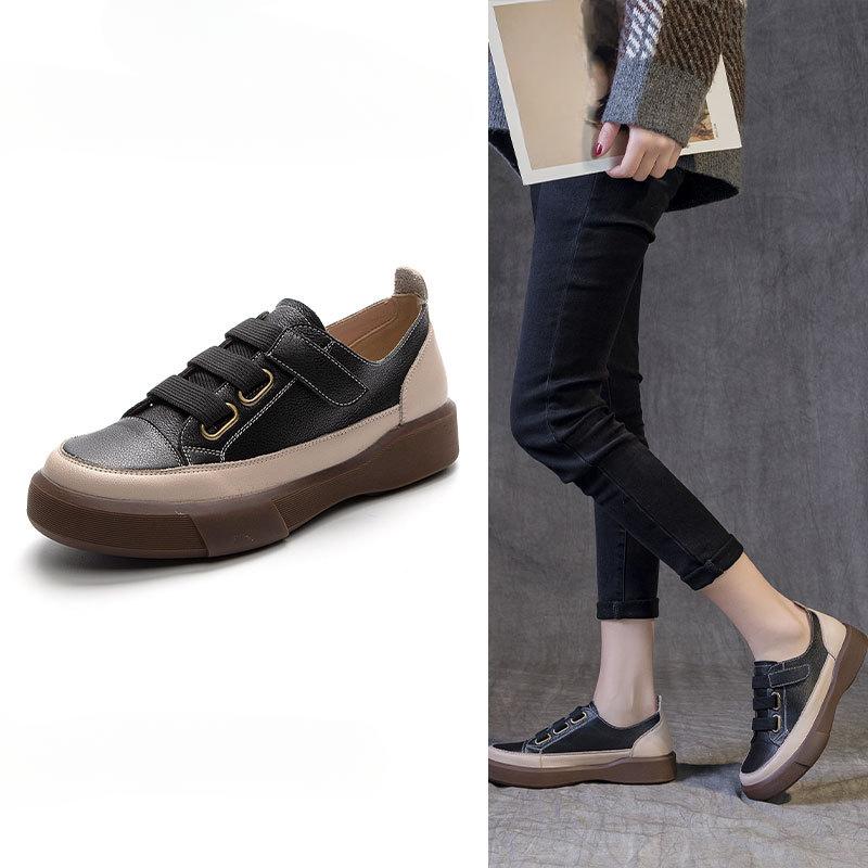 New Large-sized Retro Single Shoes for Women with Flat Round Toe Soft Sole and Low Top