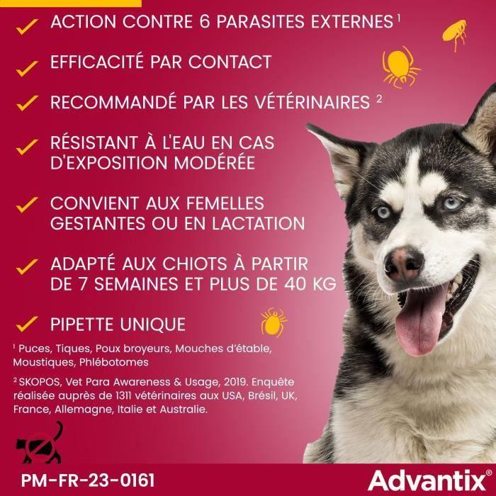 ADVANTIX Chien Solution Antiparasitaire Très Grande Race 40 À 60kg 6 Pipettes