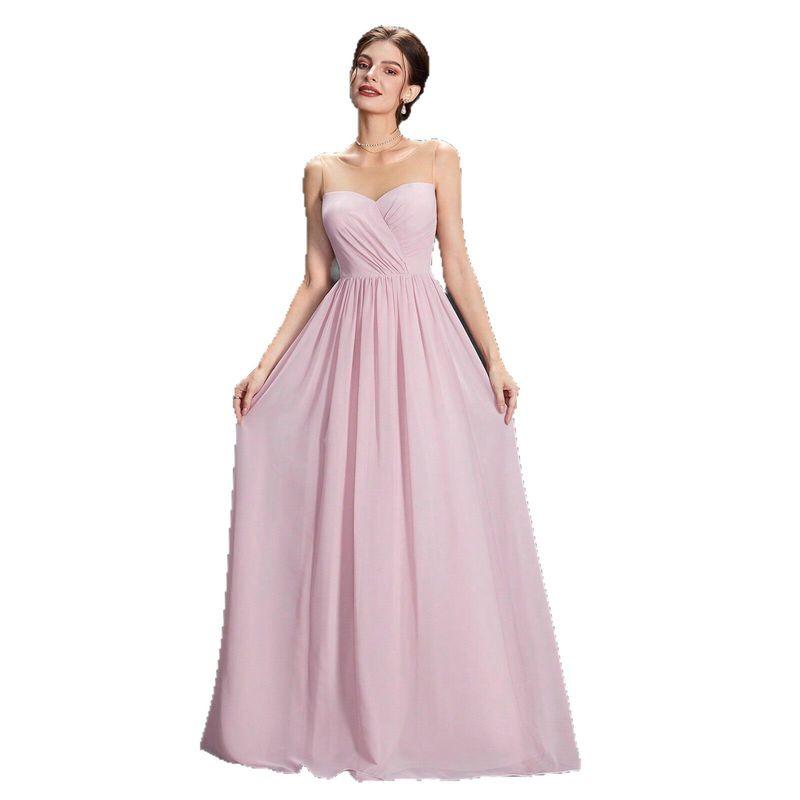 Amazon Foreign Trade Women's Off-Shoulder Bridesmaid Dress European and American Cross-Border Summer New Chiffon A-Line Dress Strapless Dress