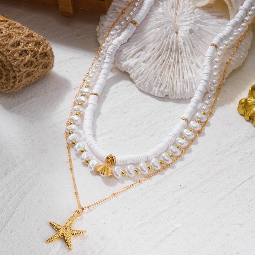3Pcs/Set Bohemian Shell Pendant Necklaces Multilayer Seashell Choker Beaded Starfish Choker Women