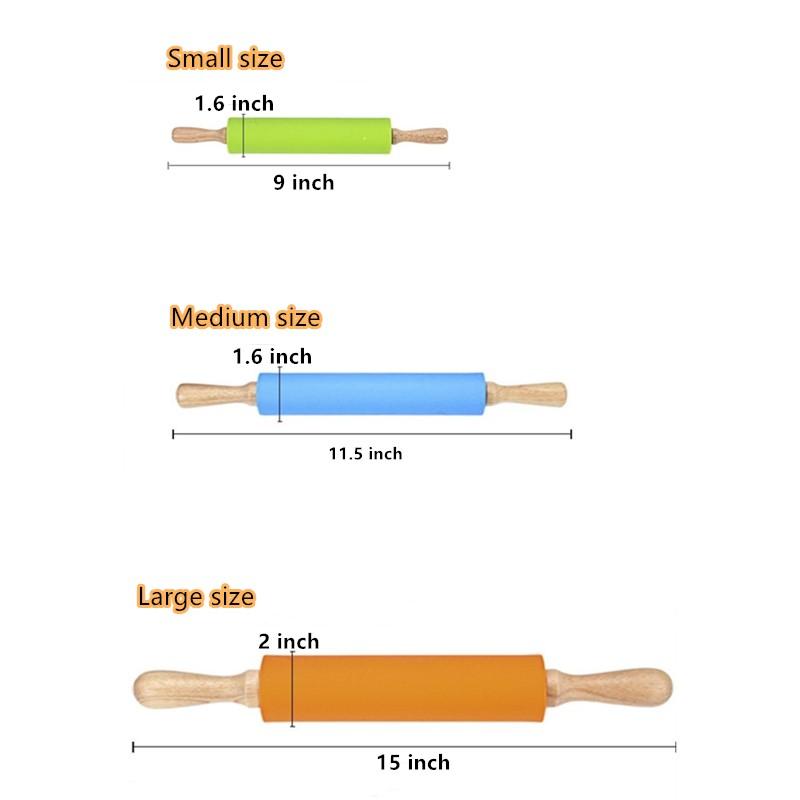 1/4Pcs Non-Stick Silicone Rolling Pin Wooden Handle Pastry Dough Flour Roller Kitchen Cooking Kid Baking Tool For Pasta Dough