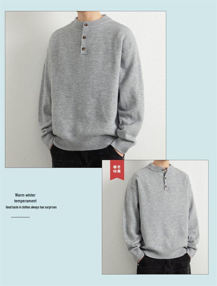 Men's Trendy Loose Henley Knit Pullover for Autumn/Winter 2025