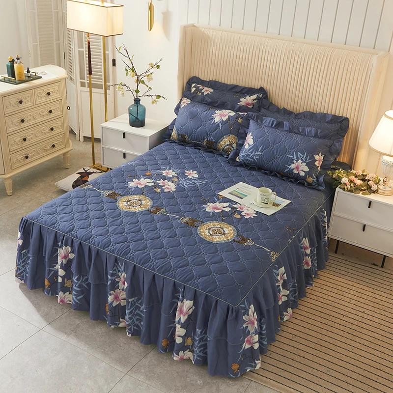 1piece Sheets for Bed Thick Warm Elastic Fitted Queen Mattress Pad Bedspread Bed Skirt Wedding Bedskirt No Pillowcase