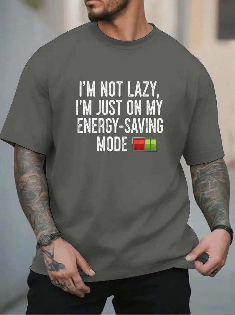 2026 New Unisex Light Purple Crew Neck Tee Im Not Lazy Im Just On My Energy Saving Mode Funny Battery Humor Text Casual Cotton Tops