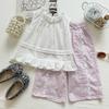 Girls Summer 2 Piece Set Embroidered Floral Tank Top With Lace Trim Wide Leg Pants Casual Outfit For Kids