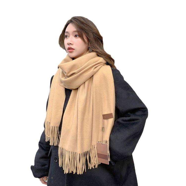 Wool Scarf Women's Autumn and Winter Warm Thickened Cashmere Scarf Versatile Tassel Shawl Korean Style Solid Color Scarf