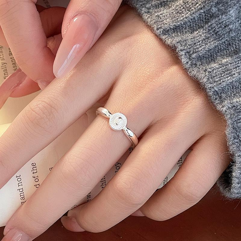 Cuiyan S925 Silver Korean Oval Ring - Women's Japanese Pattern Niche Open Index Finger Ring, Cold Fashion Style