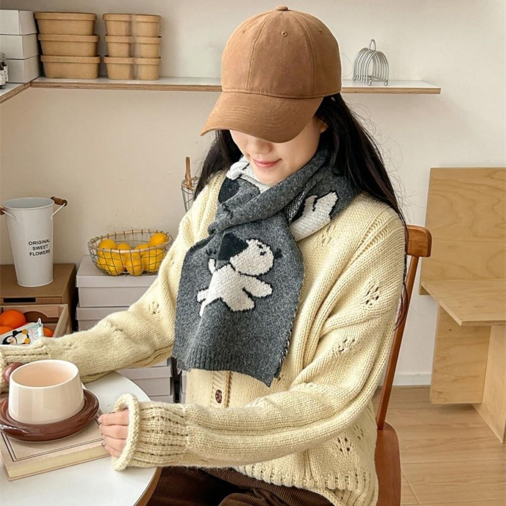 Lightweight Puppy Pattern Scarf Korean Style Knitted Shawl Trendy Cashmere Blend Scarf Unisex