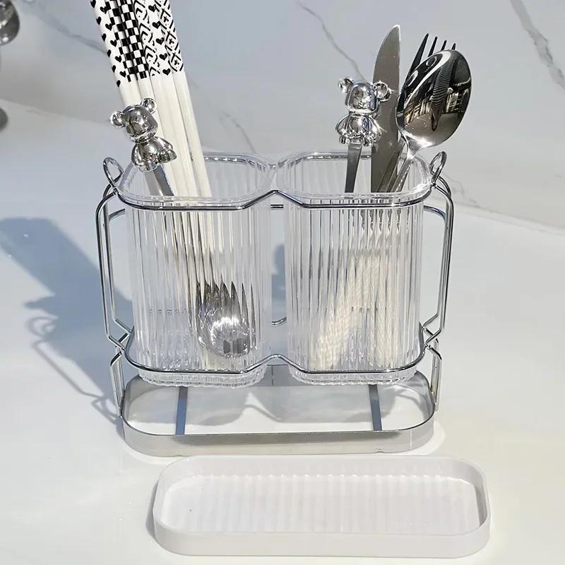 Nordic Kitchen Cutlery Organizer Knife Stand Plastic Drain Storage Holder Spoon Fork Chopstick Kitchenware Cooking Tool Tray