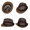 British Style Trilby Hat Straw Weaving Fedoras Hat for Gentlemen Camping Travel