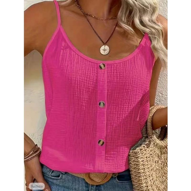 Women s Fuchsia Textured Camisole with Button Detail S красный
