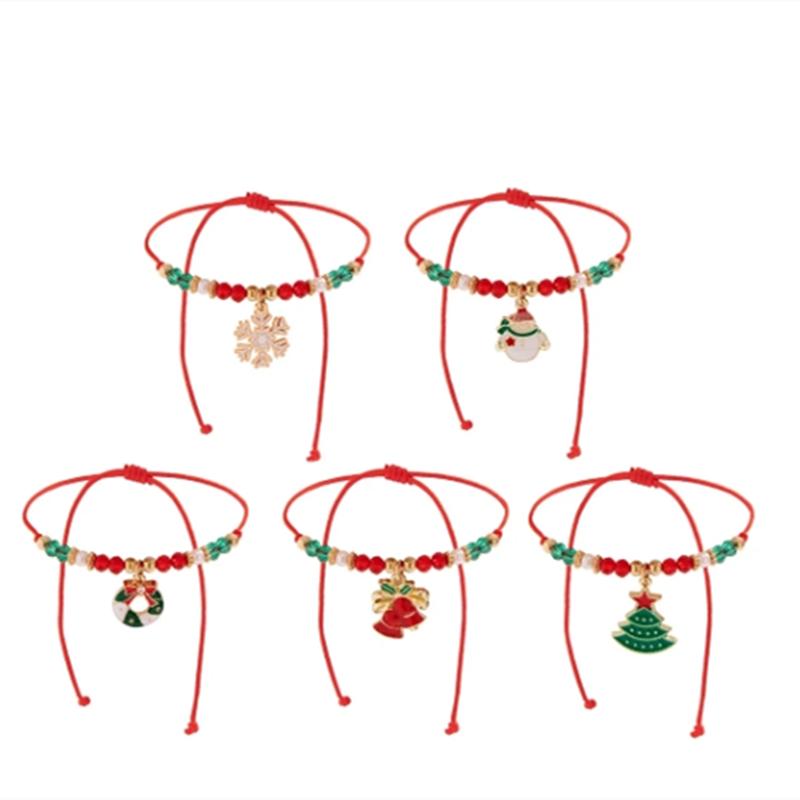 5pcs/set Cute Christmas Series Snowflake Tree Pendant Crystal Bracelet Women CCB Beads Adjustable Thread Rope Bracelet