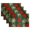 4-Pack Festive Christmas Placemats, 100% Polyester Knit Fabric, Machine Washable, Rectangle Table Mats with Green Red Snowflake Design, 12x18 Inch, Ho