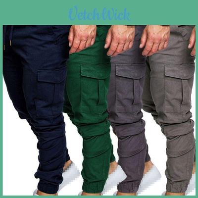 Calças Cargo Jogger Masculinas de Moda Urbana Slim Fit com Zíper, Franzidos e Sarja em Mistura de Algodão de Qualidade Premium