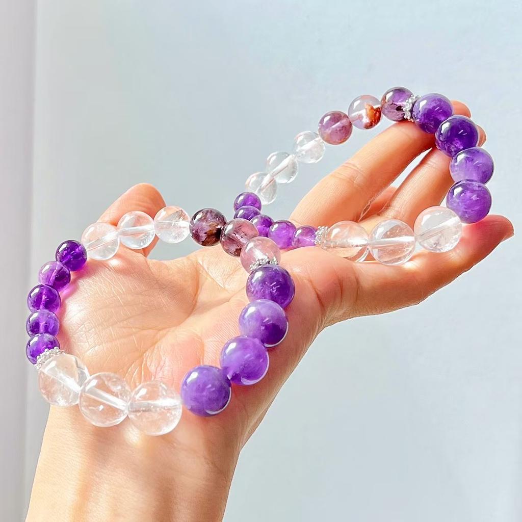 Vintage Natural White Crystal Purple Ghost Amethyst Design Bracelet Bracelet.