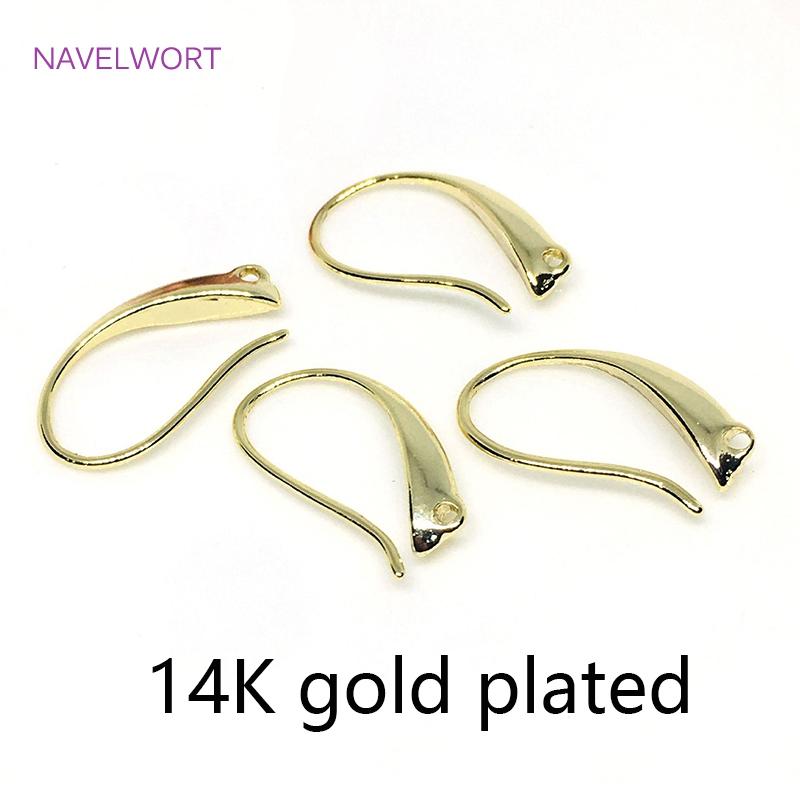 14K Gold Plated Brass Metal Earring Hooks For Fashion Earring Making Accessories Smooth French Ear Wire Hooks Wholesale 8 pieces