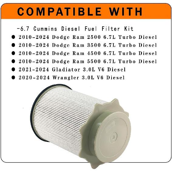 68157291AA Fuel Filter Replacement For 2010 Dodge Ram 6.7L Cumm & 2011-2024 Ram 2500/3500/4500/5500 6.7L Diesel - OE #68065608AA 680616344AA MO608
