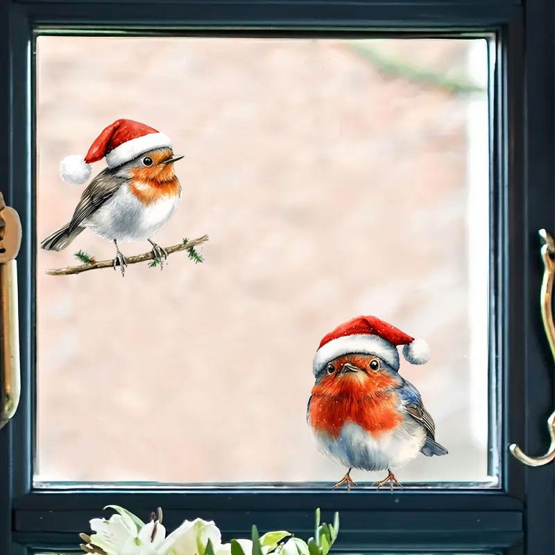 4pcs/1sheet Christmas Bird Window Glass Stickers Self-adhesive Vinyl Decal for Living Room Bedroom Kitchen Waterproof Home Decor