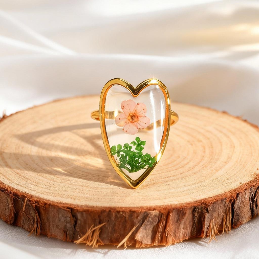 Stainless Steel Geometric Flower Transparent Ring for Women Round Sun Heart Shaped Flower Ring Opening Finger Jewelry Gift