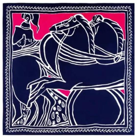 90cm Manual Hand Rolled Twill Silk Scarf Women Horse Print Square Scarves Echarpes Foulards Femme Wrap Lady Scarves