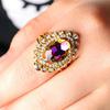 Women Rainbow Color Big Ellipse Glass Rhinestone Hollow Party Ring Gift Jewelry