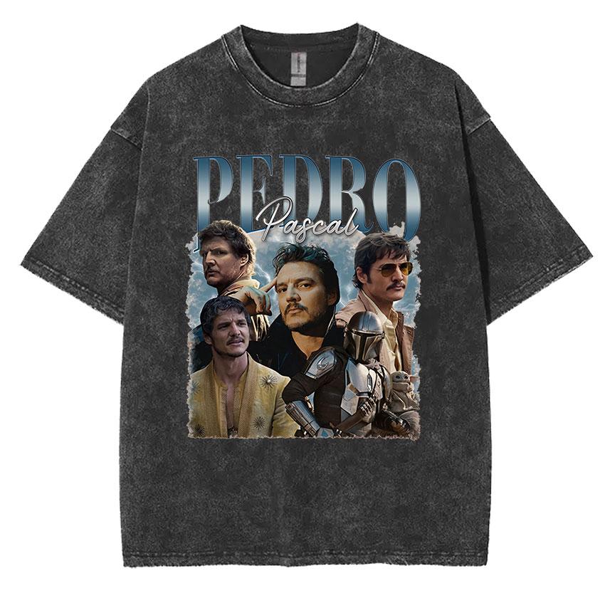 Limited Pedro Pascal Actor Washed Vintage T Shirt Men Women Casual Oversized Tshirt Fashion High Quality Cotton Tees Streetwear