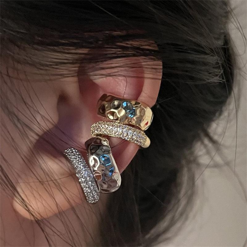 1Pc Trending Zircon Double-Layer Ear Cuff No Piercing Earring Punk Metal Geometric Ear Clip For Women Y2K Jewelry