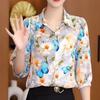 Spring Autumn Long Sleeve Button Up Cardigan Women's Clothing Turn-down Collar Casual Plant&Flowers Printing Shirt Elegant Tops