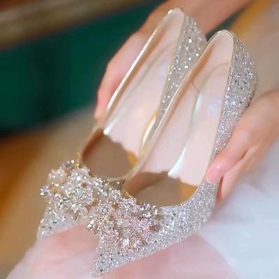 Mode Brillant Femmes Bout Pointu Mariage Talons Hauts Printemps Nouveau Décoration Perles Dames Escarpins Banquet Tendance Chaussures Femme Sandales