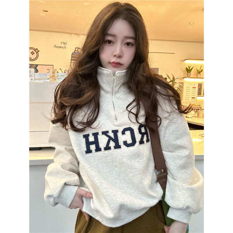 

Женский свитер петит с воротником-стойкой и молнией до середины - Новинка Весна/Осень Свободный крой M [Recommended for under 100 jin] серый