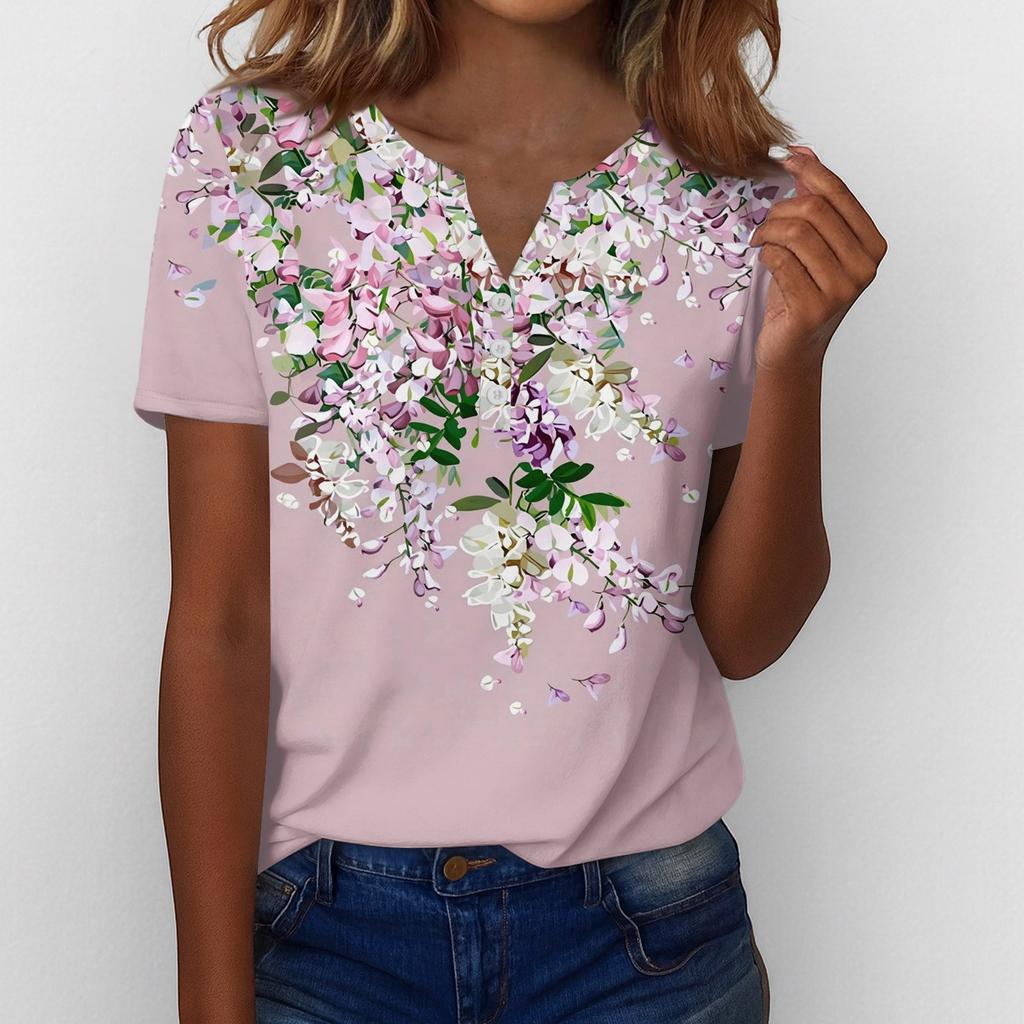 Sommer Oberteile für Damen Knopfleisten Blusen für Damen Elegant Lässig V-Ausschnitt T-Shirts