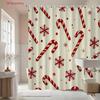1Pc Shower Curtain With Candy Cane And Snowflake Pattern, Polyester Fabric, Machine Washable, Suitable For Bathroom Decoration