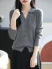 Women's Slim Fit Polo Collar French Retro Knit Sweater
