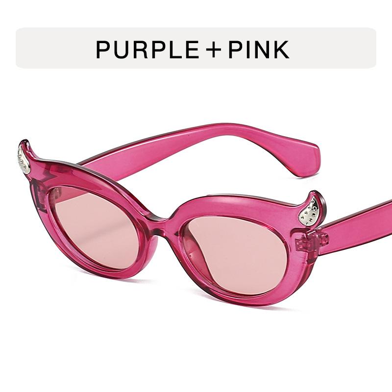 

Purple Vintage Demon Bull Sunglasses Women Brand Designer Cat Eye Sunglasses Female Beach Travel Outdoor Punk Sunshine Uv400