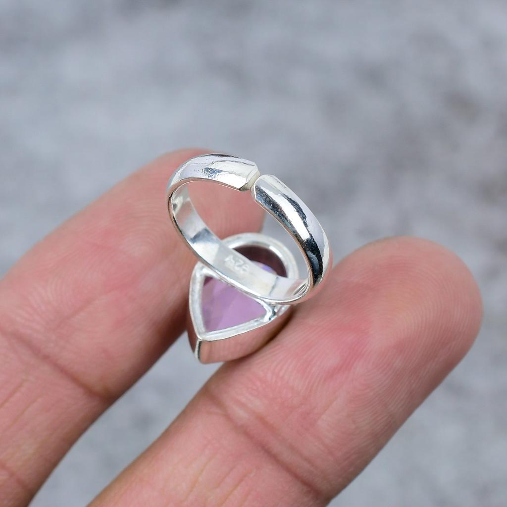 Pink Kunzite Gemstone Handmade 925 Sterling Silver Jewelry Ring Size 8 M-279