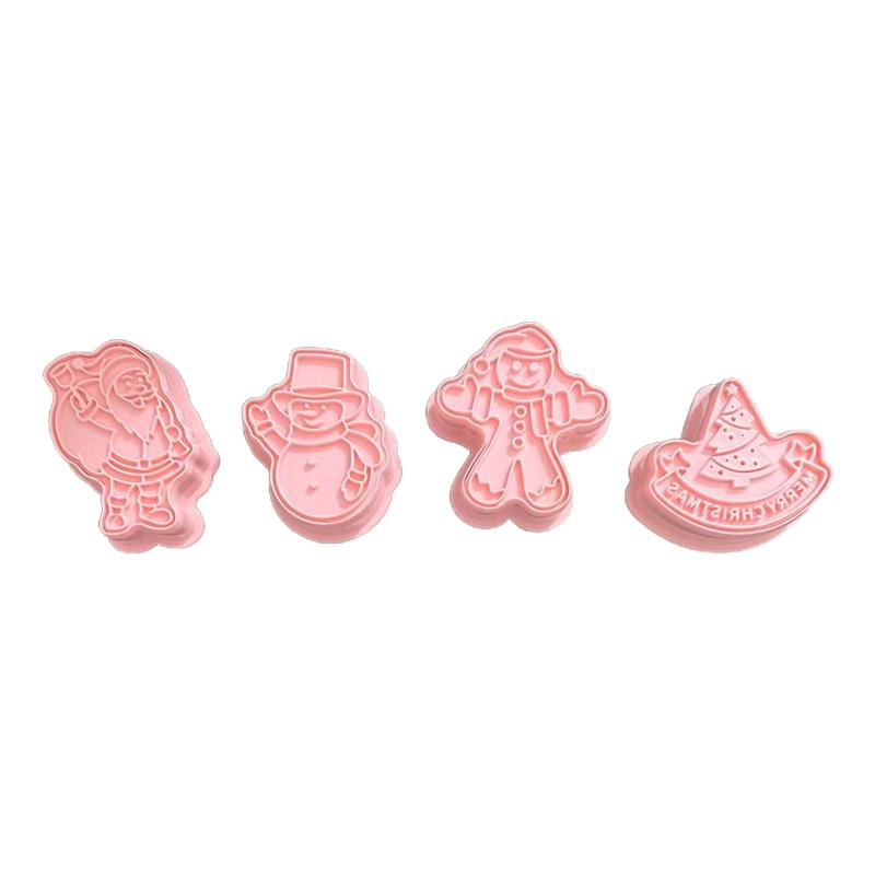 8pcs/set Christmas Theme Cookie Cutters 3D Plastic Biscuit Mold Cookie Stamp DIY Fondant Cake Mould Kitchen Baking Tool