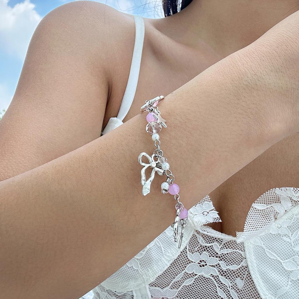 Sweet And Cool Imitation Pearl Bow Bracelet Lolita Bracelet Heart Strawberry Jewelry