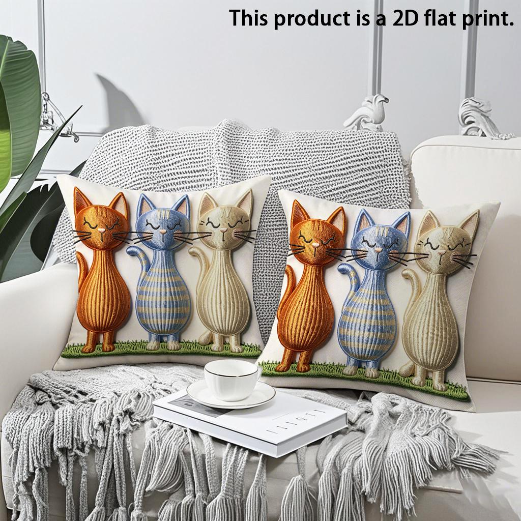 

2pcs Cute Cartoon Cats 2D Flat Print Throw Pillow Covers Home Decor for Sofa Bedroom Living Room Cushion cover 45x45cm-2pcs