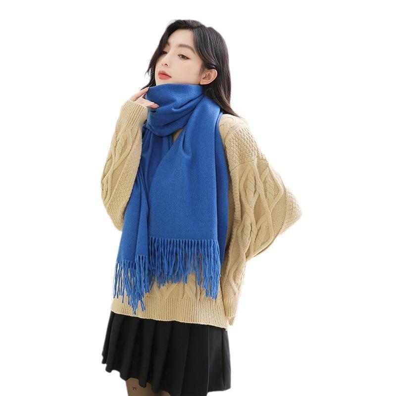 Cashmere Scarf for Girls High End Solid Color Scarf  Thickened Imitation Cashmere Scarf  Versatile Korean Style Wool Scarf