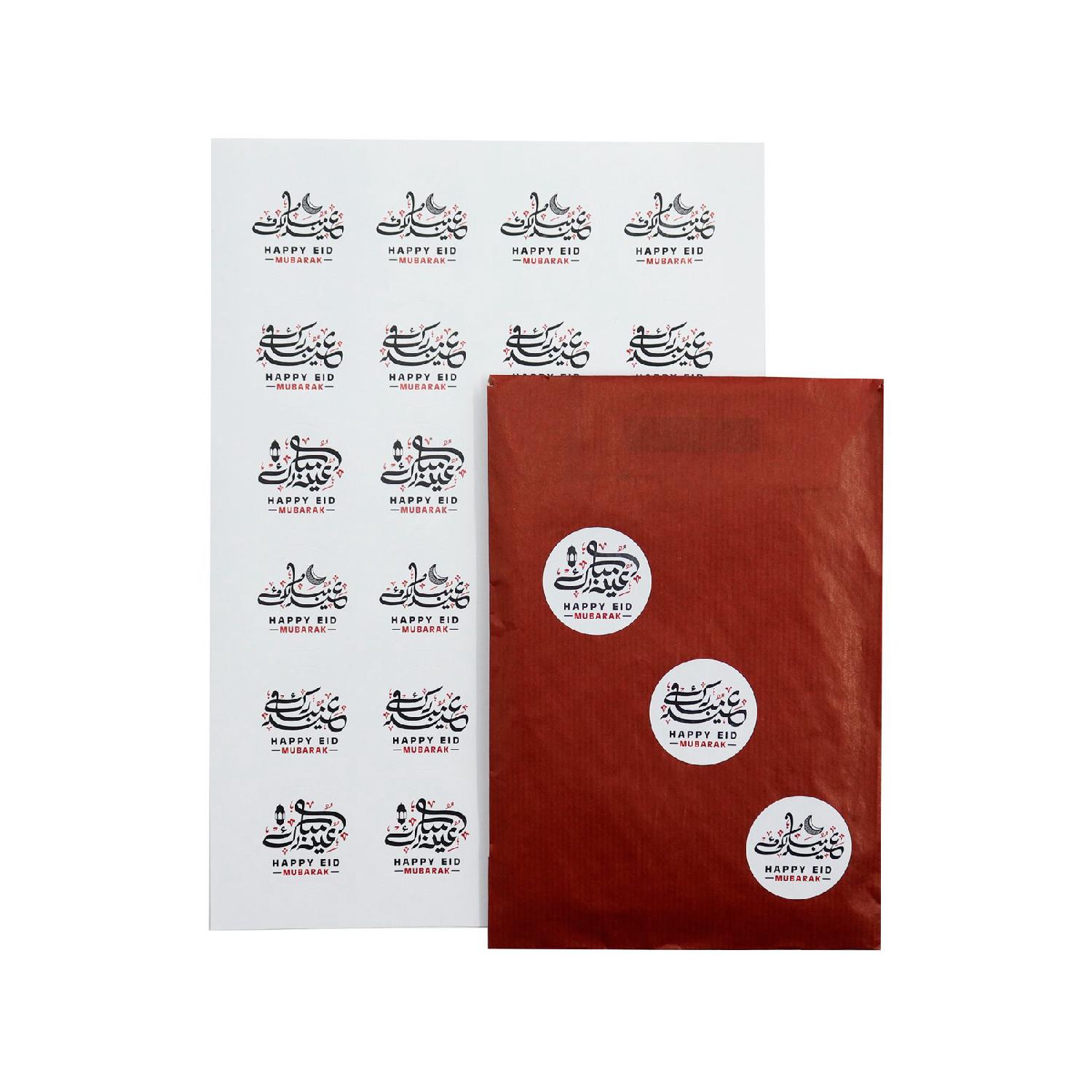 

Happy Eid Mubarak Printed 4 Cm Round Tag With Adhesive 24 Pieces, Ramadan